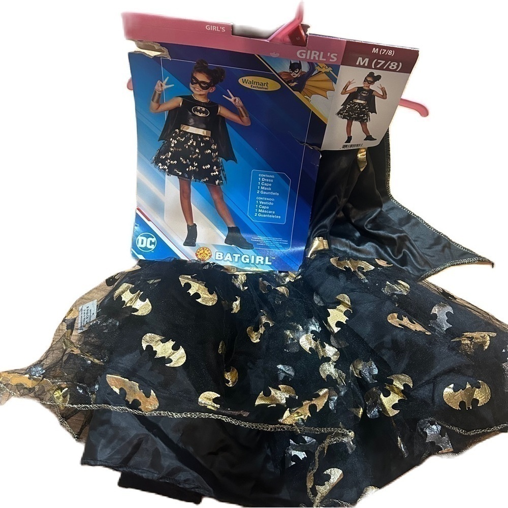 Batgirl Costume Dress NEW Batman Medium 7/8 Black Gold Halloween Kids Girls